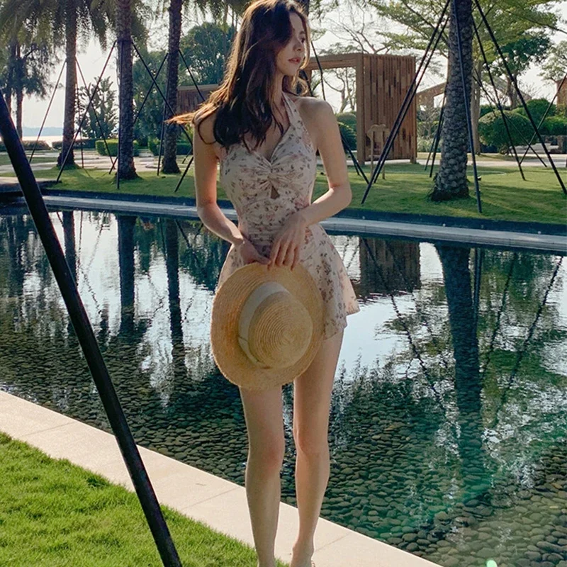 Frauen Hängenden Hals Süße Nette Bademode Sexy Einteilige Strand Tragen Badeanzug Strand Kleid Badeanzug Hohe Taille Bikinis set für Mädchen