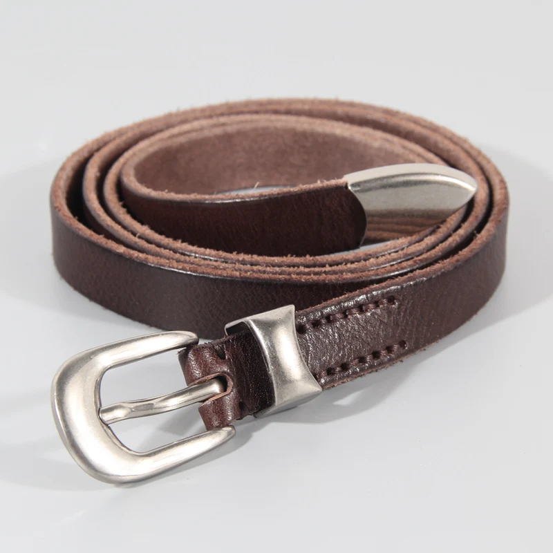 Cinturón decorativo anudado de sección delgada extendida para mujer, cinturón de falda delgada que combina con todo, cinturón vaquero de cuero genuino suave y estrecho para mujer