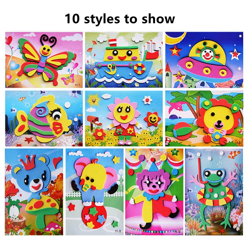 5 ชิ้น/10 ชิ้น/ล็อตเด็ก DIY 3D EVA สติกเกอร์โฟมการ์ตูนสัตว์หลายรูปแบบรูปแบบปริศนาเกมศิลปะหัตถกรรมของเล่นเพื่อการศึกษา