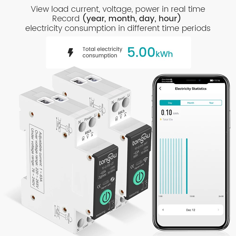 トゥヤwifi/zigbee mcbスマートサーキットブレーカ電圧保護パワーメータリング1-63aリモートコントロールスイッチ
