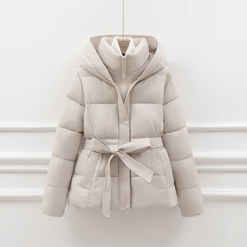 Jaqueta Curta de Aodão para Mulheres, Casaco de Inverno Acolchoado com Capuz e Cintura Ajustável, Estilo E para Mulh...