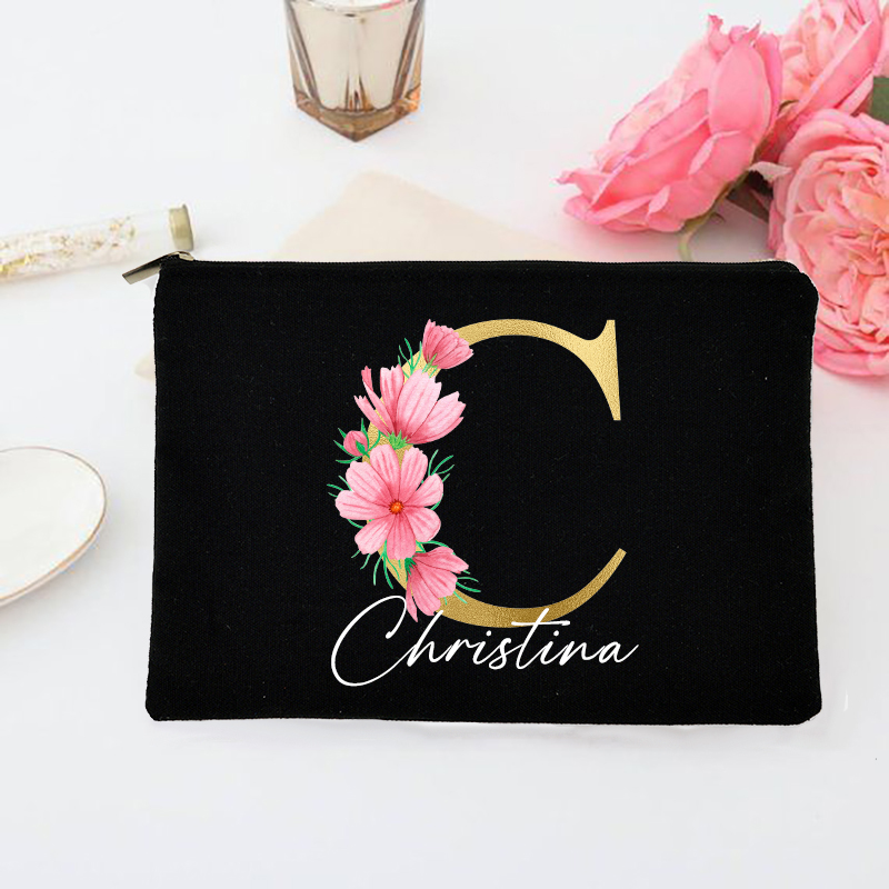 Personalisierte Make-up-Tasche mit individueller Initiale und Namen, Braut-Kosmetiketui, Monogramm, Toilettenartikel-Beutel, Hochzeitsgeschenke für Brautjungfer