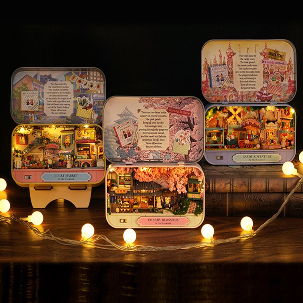 Dolhouses木製dolhouses手作り面白いボックス劇場ミニチュアボックスかわいいドールハウス組み立てキットクリエイティブギフト木製おもちゃ女の子のため