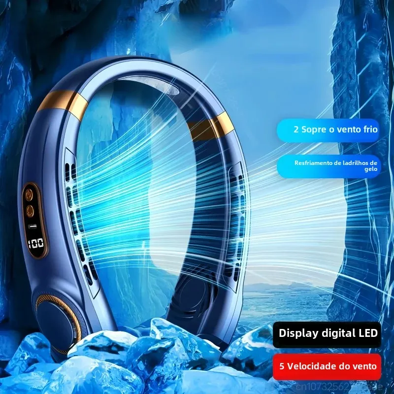 JKUOO Ventilador de pescoço portátil, ventilador sem lâmina mãos livres com placa de resfriamento LED 4, ventilador pessoal Bateria de 4000mAh recarregável por USB