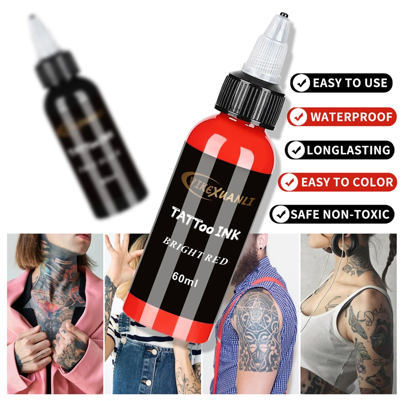 Pigment d'encre de tatouage rouge/noir de 60ml, avec boîte, Kits de tatouage d'art corporel, peintures de beauté professionnelles, maquillage, fournitures de tatouage semi-permanentes