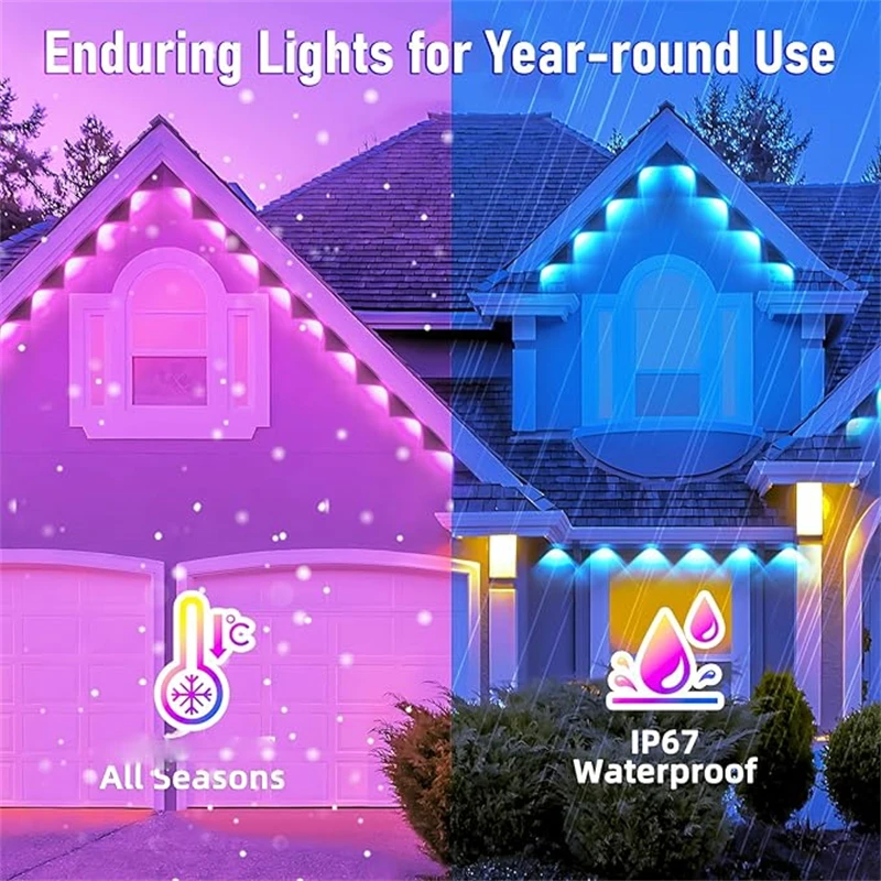 Inteligentne lampki LED RGB na parapet 60M, sterowane aplikacją i pilotem, IP67, trwałe, zewnętrzne, do domu, na Nowy Rok, Boże Narodzenie, urodziny, oświetlenie DIY