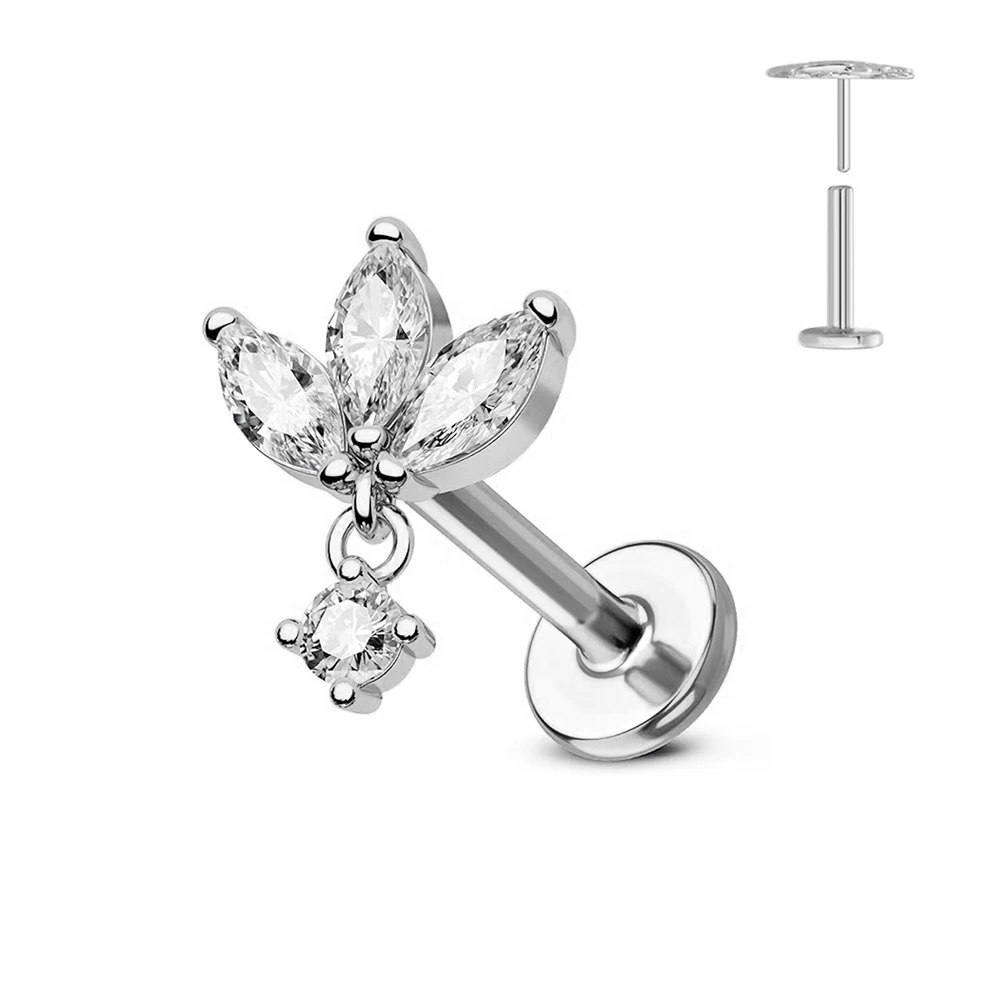 ASTM F136 G23 Titanium Flower Threadless Earring Piercing Petals Leaf Heart Butterfly Pin Daith Conch Push in Labret Stud