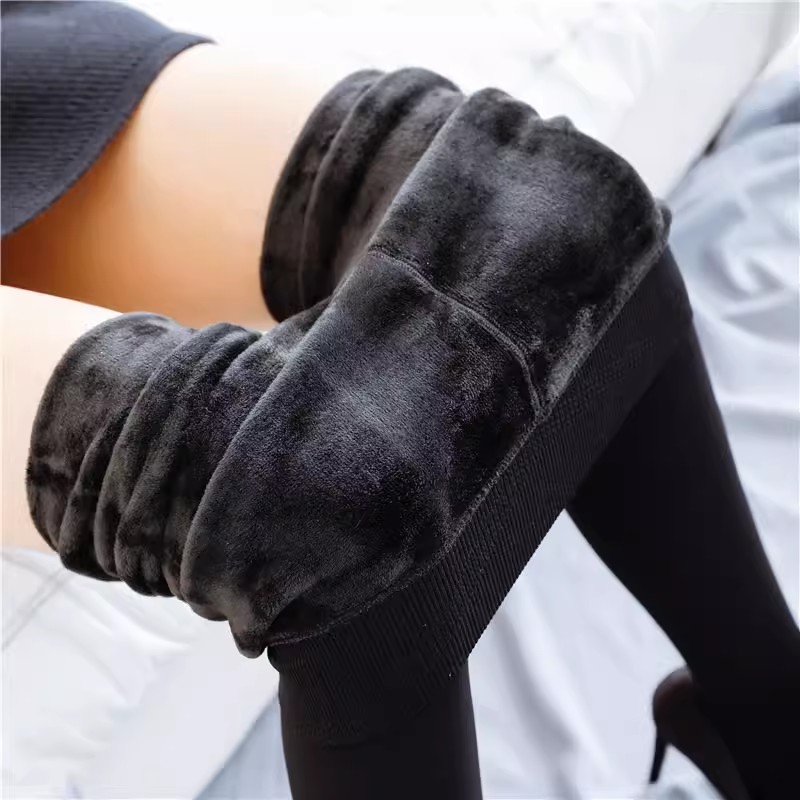 Frauen Winter Leggings Warme Strumpfhosen Hohe Taille Einfarbig Samt Thermische Verdickte Samt Leggings Dehnbare Schwarz Haut Legging