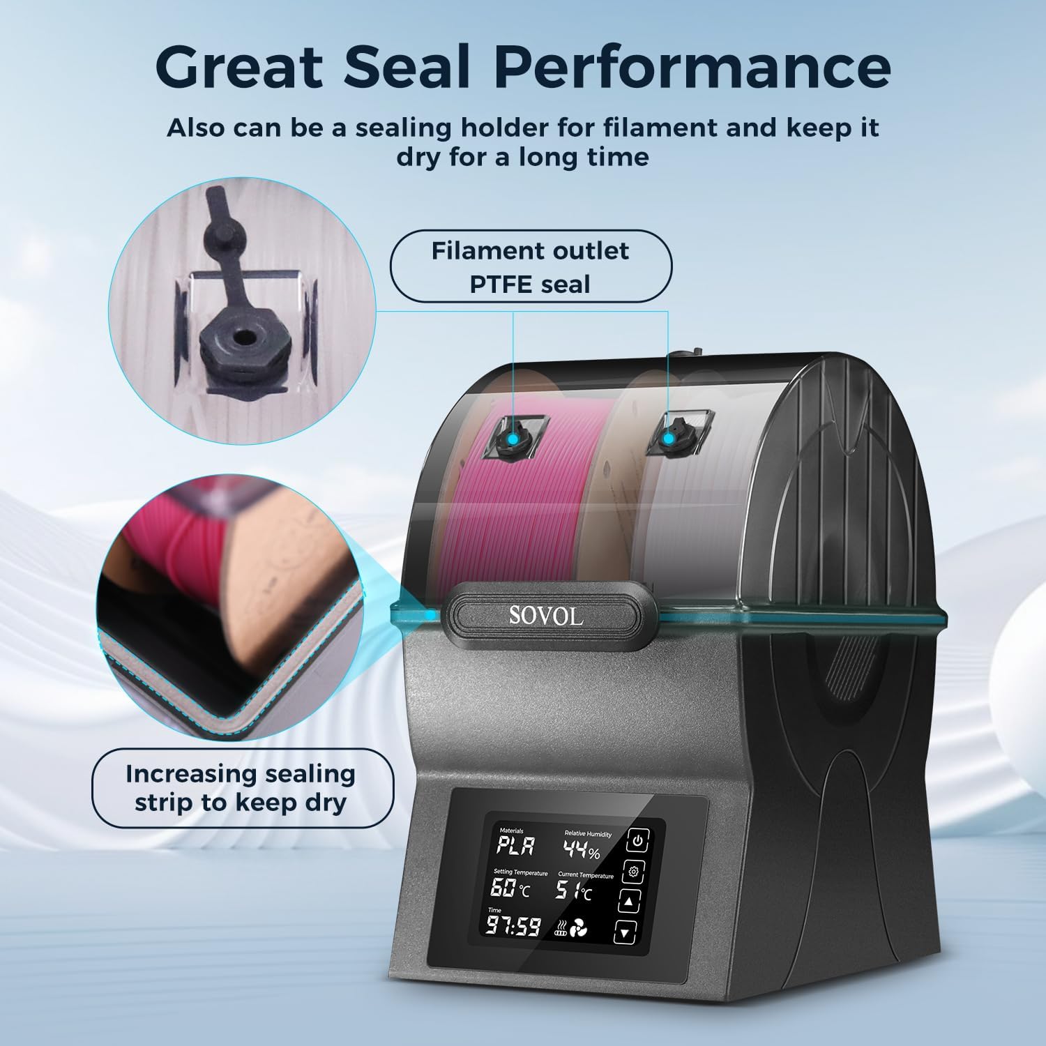 Sovol secador de filamento sh02 caixa seca filamento selado caixa de armazenamento suporte de carretel de impressora 3d com aquecedor ptc desidratador de filamento