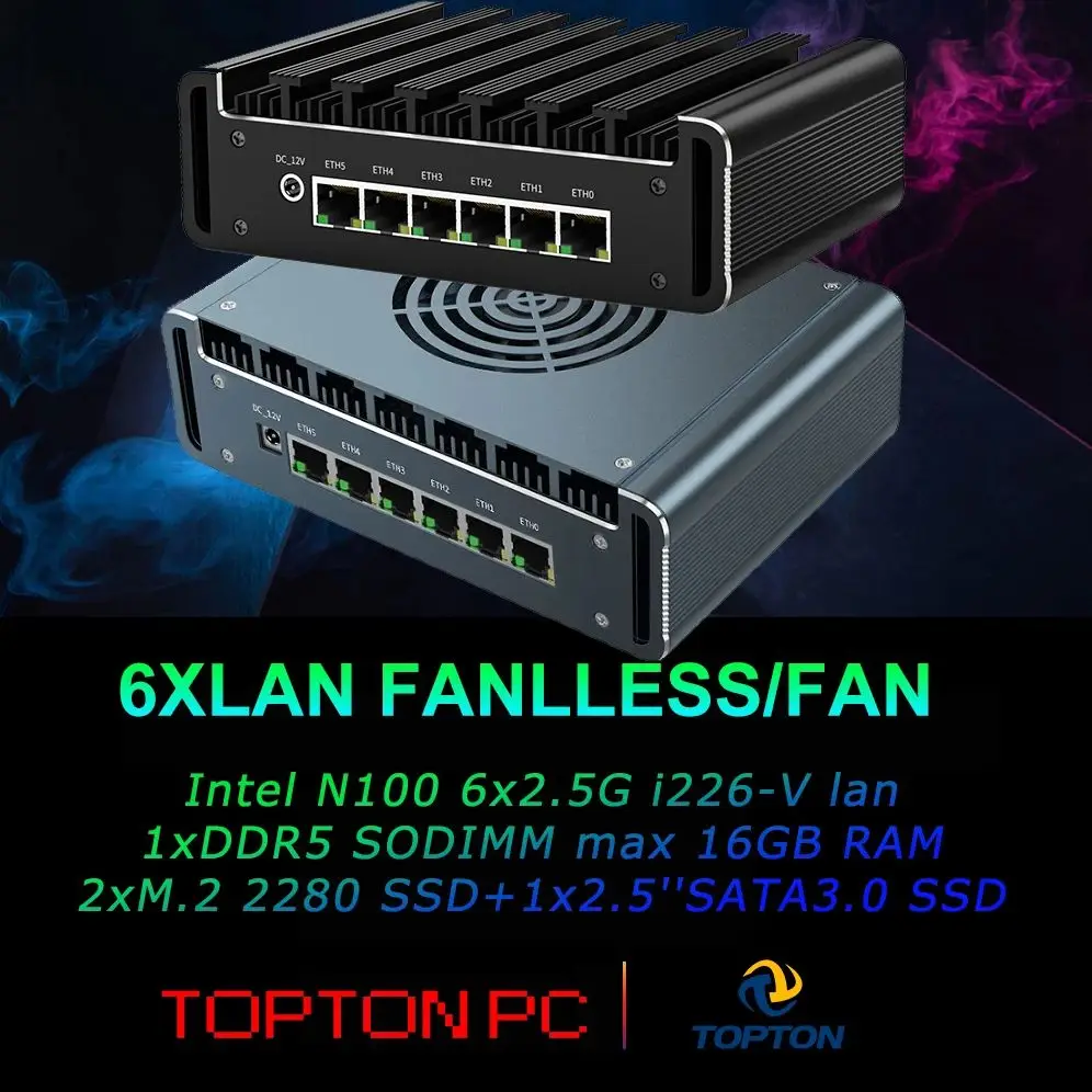2025 6 * Poorten Firewall Micro Apparaat Intel N150 Quad Core Firewall Mini PC met 6x2.5G i226-V NIC's, Ondersteuning AES-NI VPN OPNsense