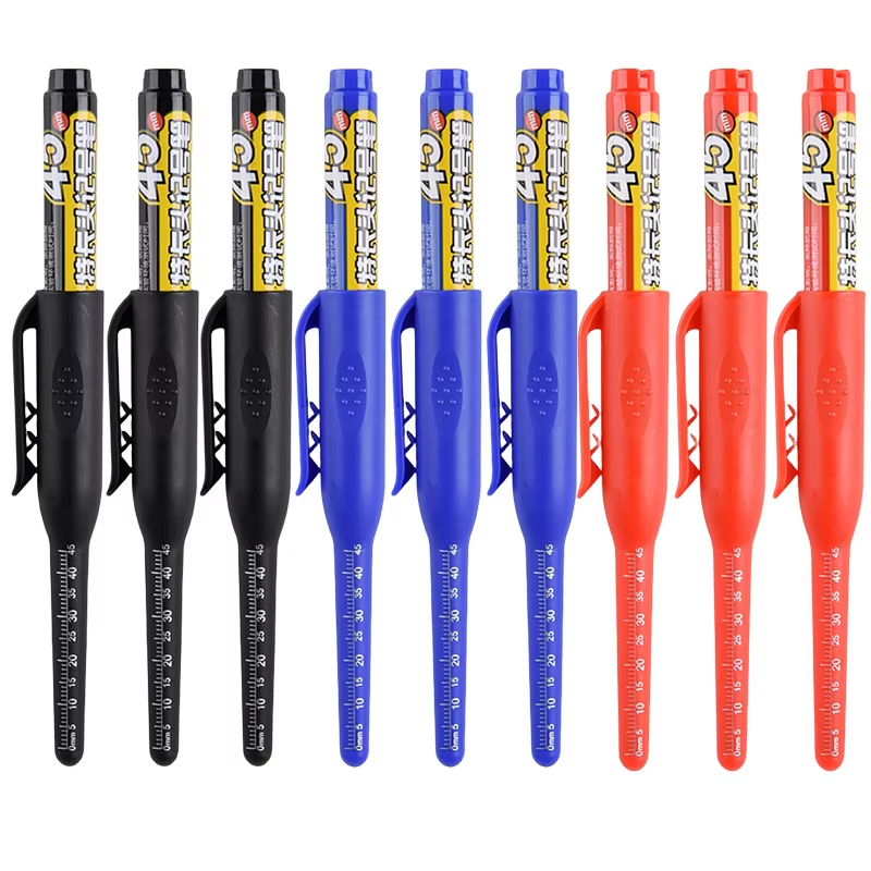 1–12 Stück Mehrzweck-Schreiber mit 45 mm tiefem Bohrloch und langer Spitze, wasserdichte Markierungsstifte für Badezimmer, Holzbearbeitung, Zimmermannsstift mit langem Kopf