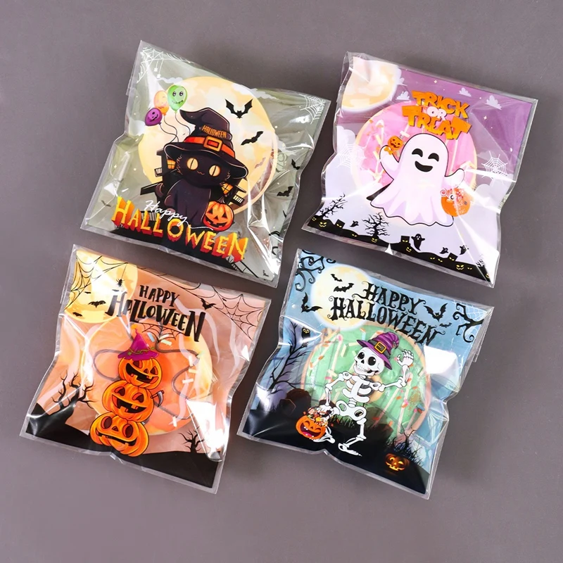 50/100 Stück gruselige Halloween-Süßigkeitstüten, Kürbisgeist, Geschenk, Keks, selbstdichtende Beutel, Halloween-Party-Dekoration, Kinder, Süßes oder Saures