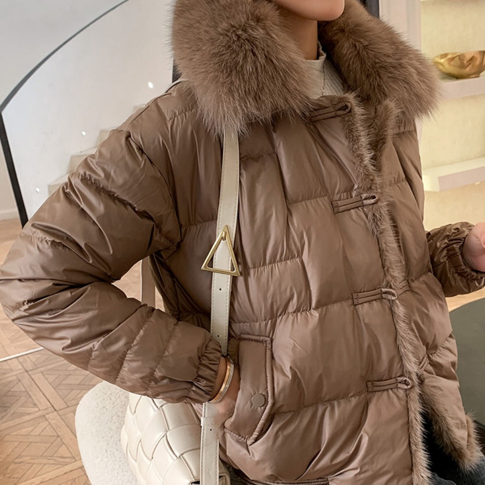 Vintage echt vossenbont jas losse witte eend donsjack dames winter vrouwen korte warme puffer jas vrouwelijke parka bovenkleding