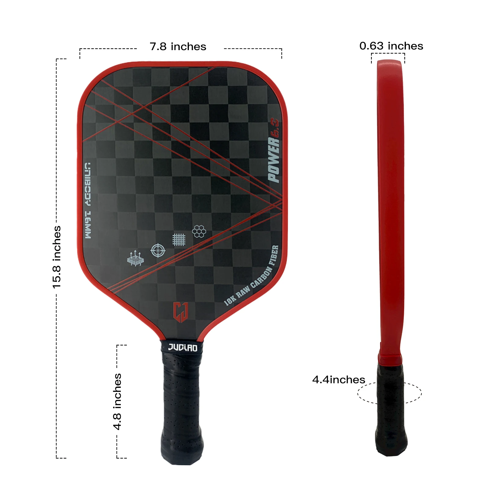 Superficie termoforméa de fibra de carbono cruda de 18K para girar y controlar bordes inyectados de espuma paleta de Pickleball de cuerpo ancho