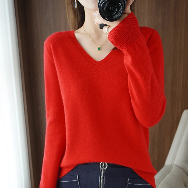 ฤดูใบไม้ร่วงและฤดูหนาวเสื้อกันหนาวผู้หญิงใหม่ V คอลูกไม้คอ Hollow OUT Design Casual ถักแขนยาวผู้หญิง