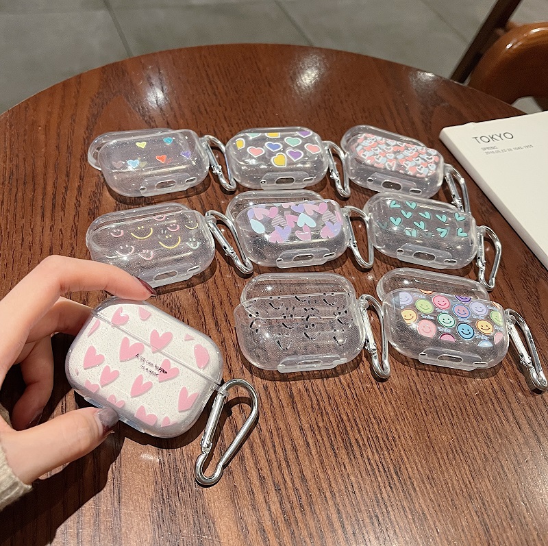 Для AirPods Pro 2nd чехол с блестящим мультяшным мягким силиконовым чехлом для AirPods 3 1 2 для девочек с цветным сердечком, зарядное устройство для наушников