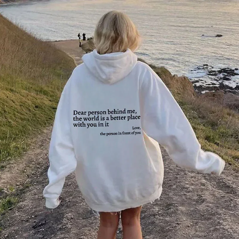Beste persoon achter mij Heren hoodie met kangoeroezak Pullover Vintage dames hoodie met woorden op de rug Unisex trendy hoodies
