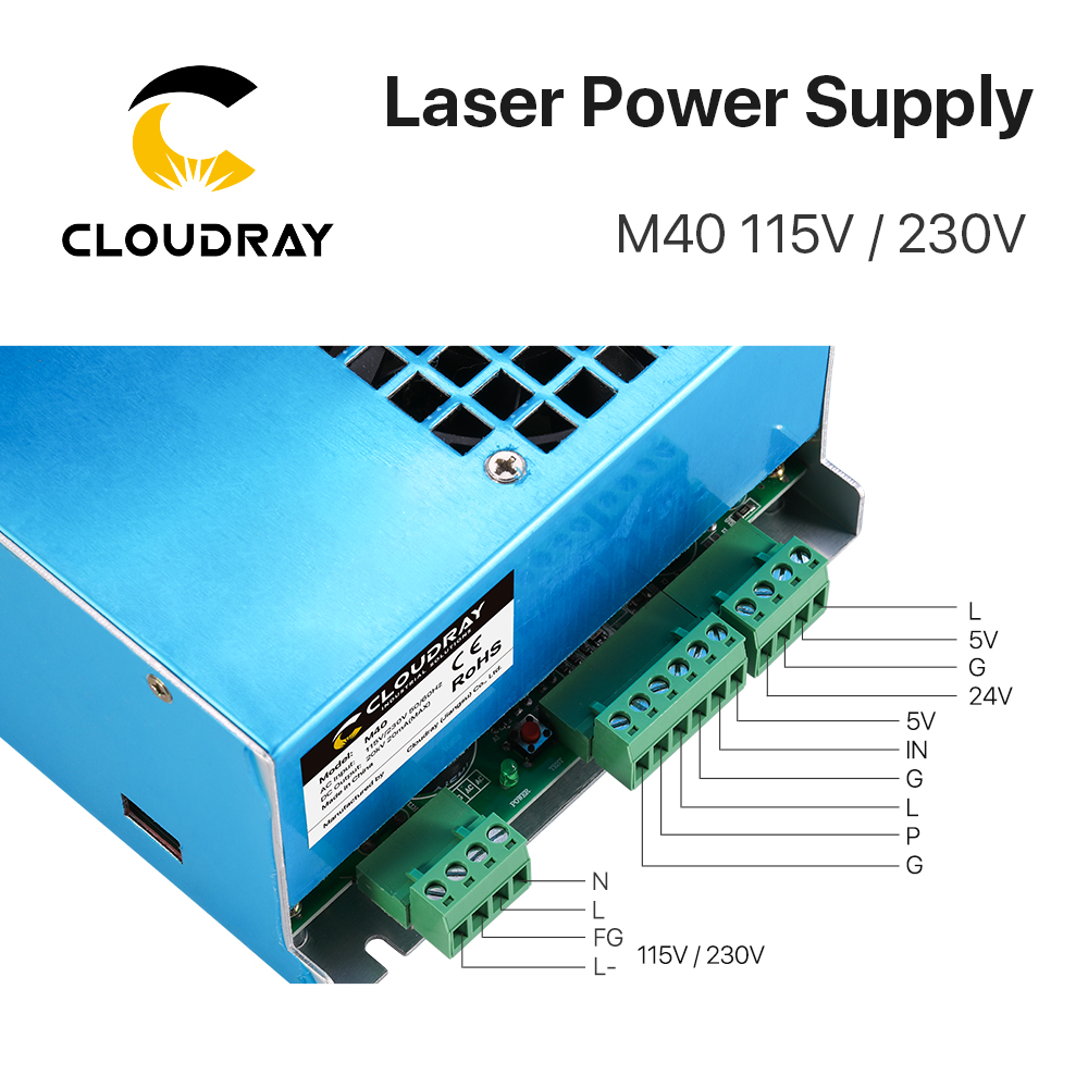 Cloudray 40W CO2 Laser Power Supply M40 115V 230V for CO2 Laser Engraving Cutting Machine 35-50W