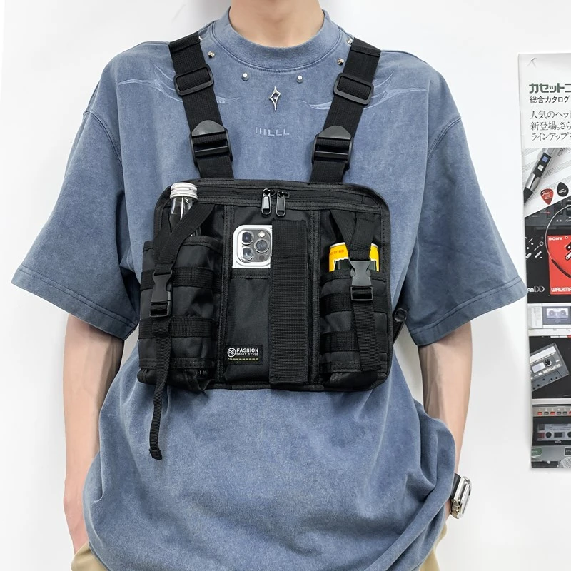 Bolsa tática de peito hip hop streetwear colete unissex pacote de peito ajustável sacos pretorácicos homem esporte ao ar livre colete mochila