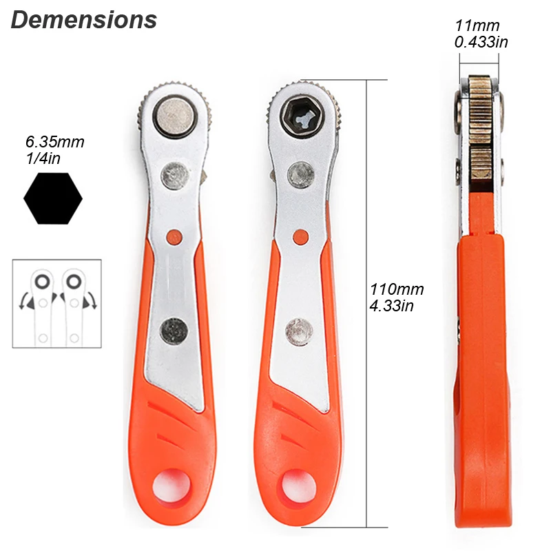 Mini destornillador de Llave de trinquete 1/4, herramienta de mano de reparación de mango de enchufe de liberación rápida ajustable hexagonal para reparación de automóviles, cerca de cuartos