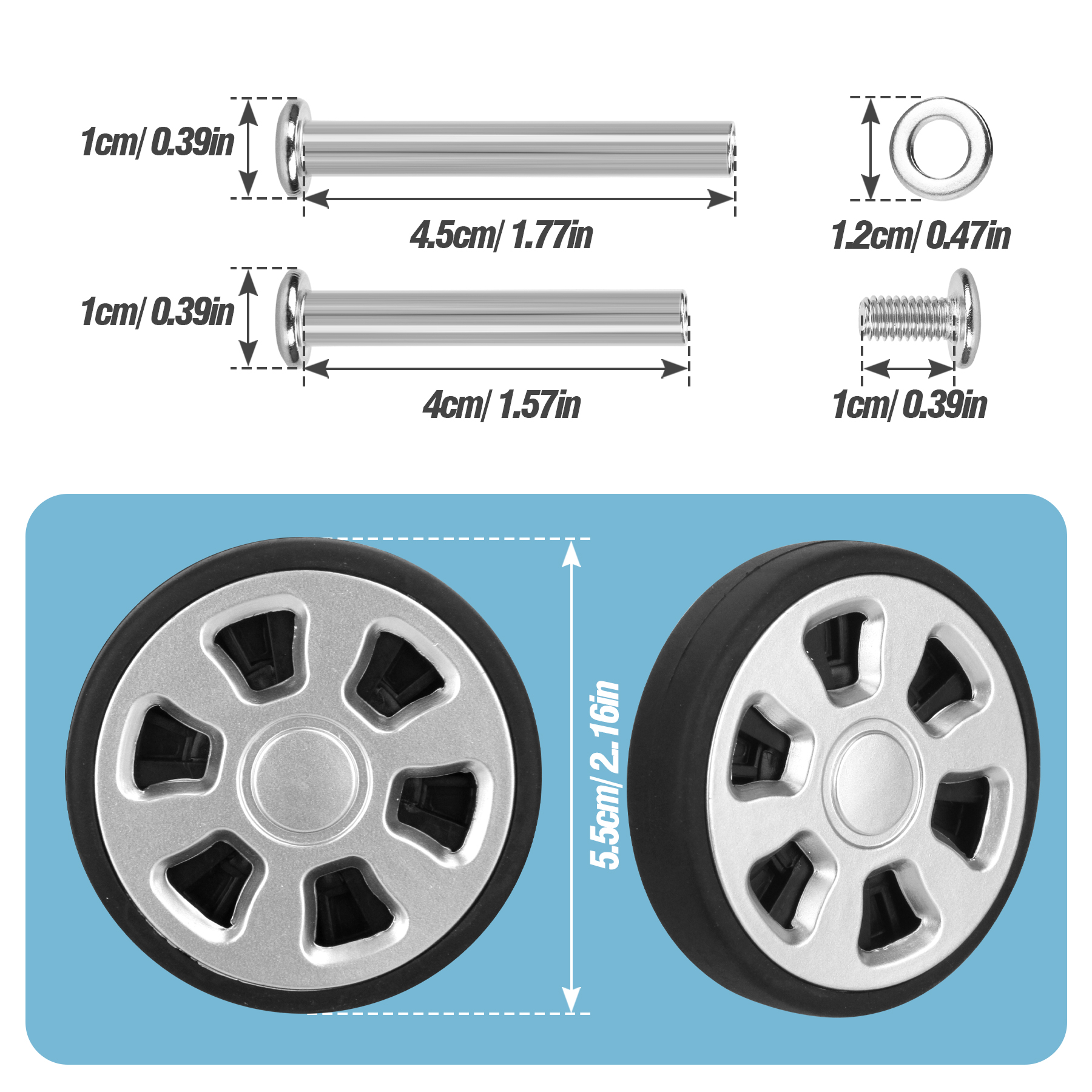 4/8 шт., серебристые сменные колеса с винтом для чемодана