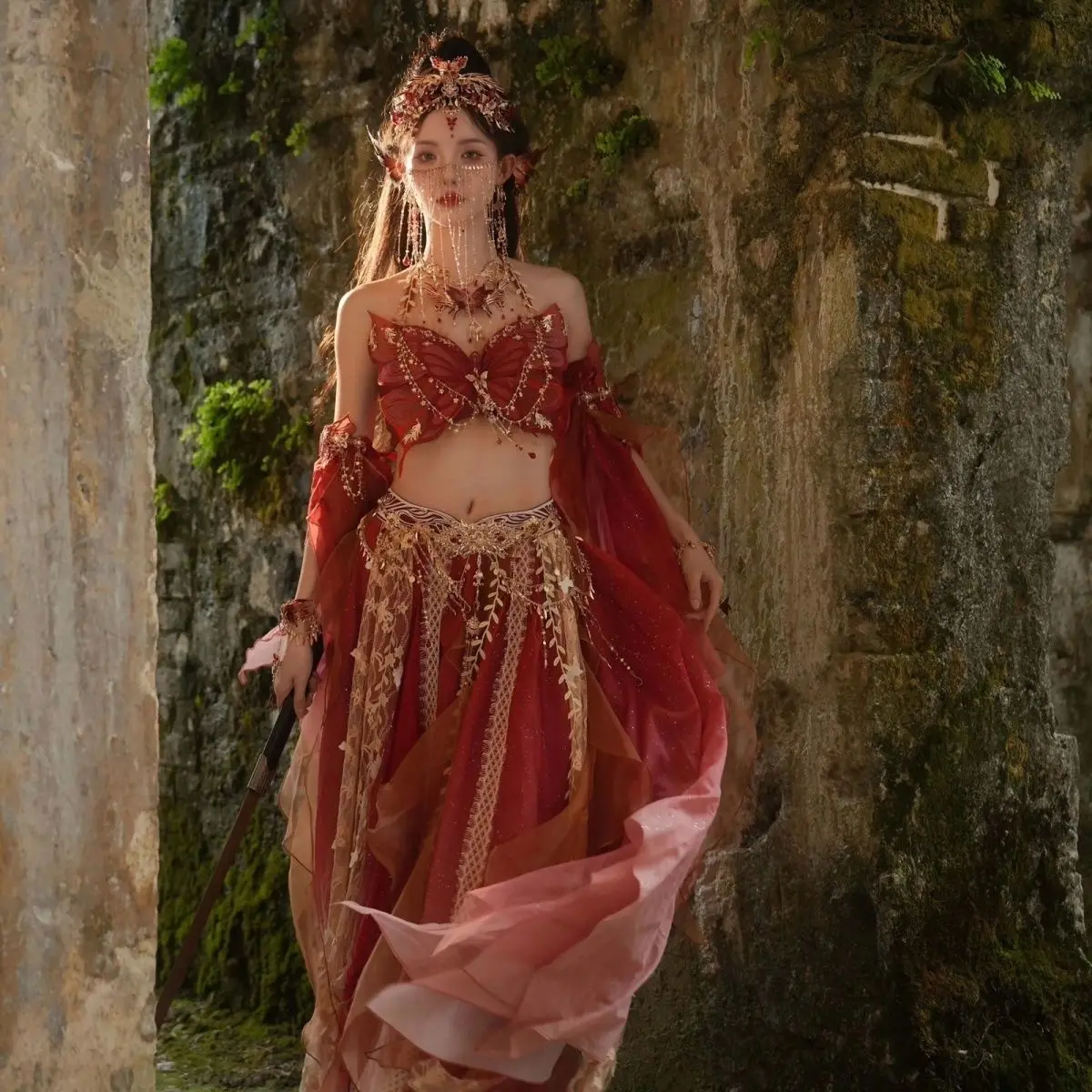 6 cores requintado bordado gradiente cospaly elf borboleta hanfu vestido feminino tradicional ocidental menina vestido de princesa plus size