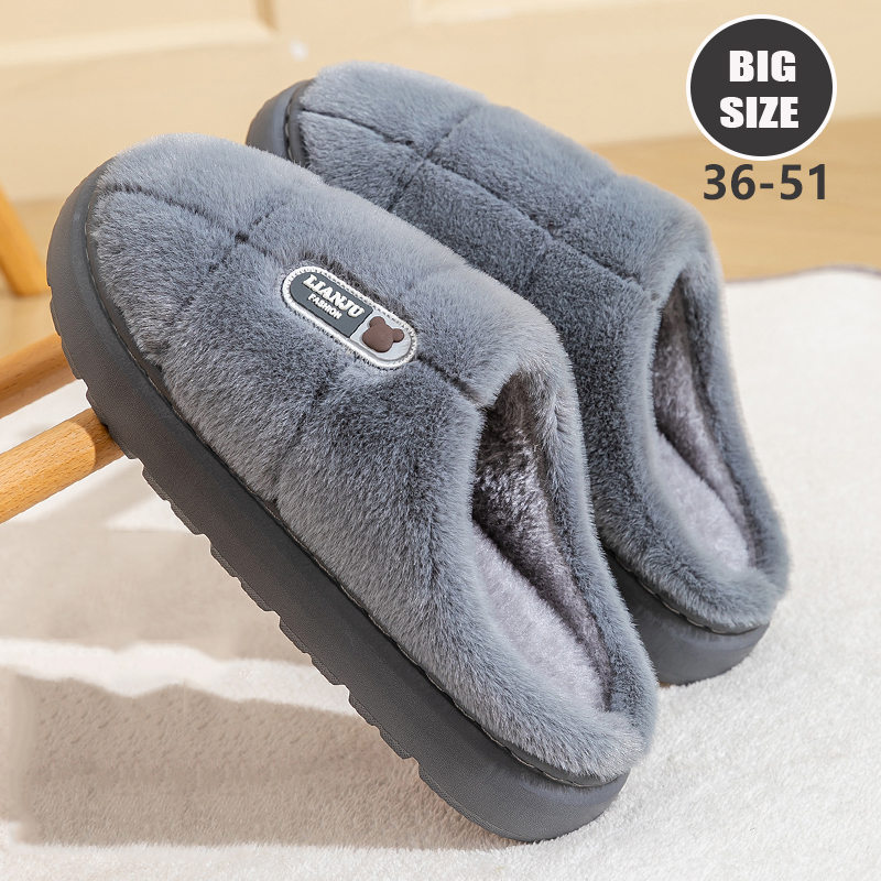 Große Größe 50 51, Winter-Hausschuhe für Damen und Herren, dicke Sohle, für den Innenbereich, warme Paare, rutschfeste, flache Plattform, Damen-Baumwoll-Hausschuhe