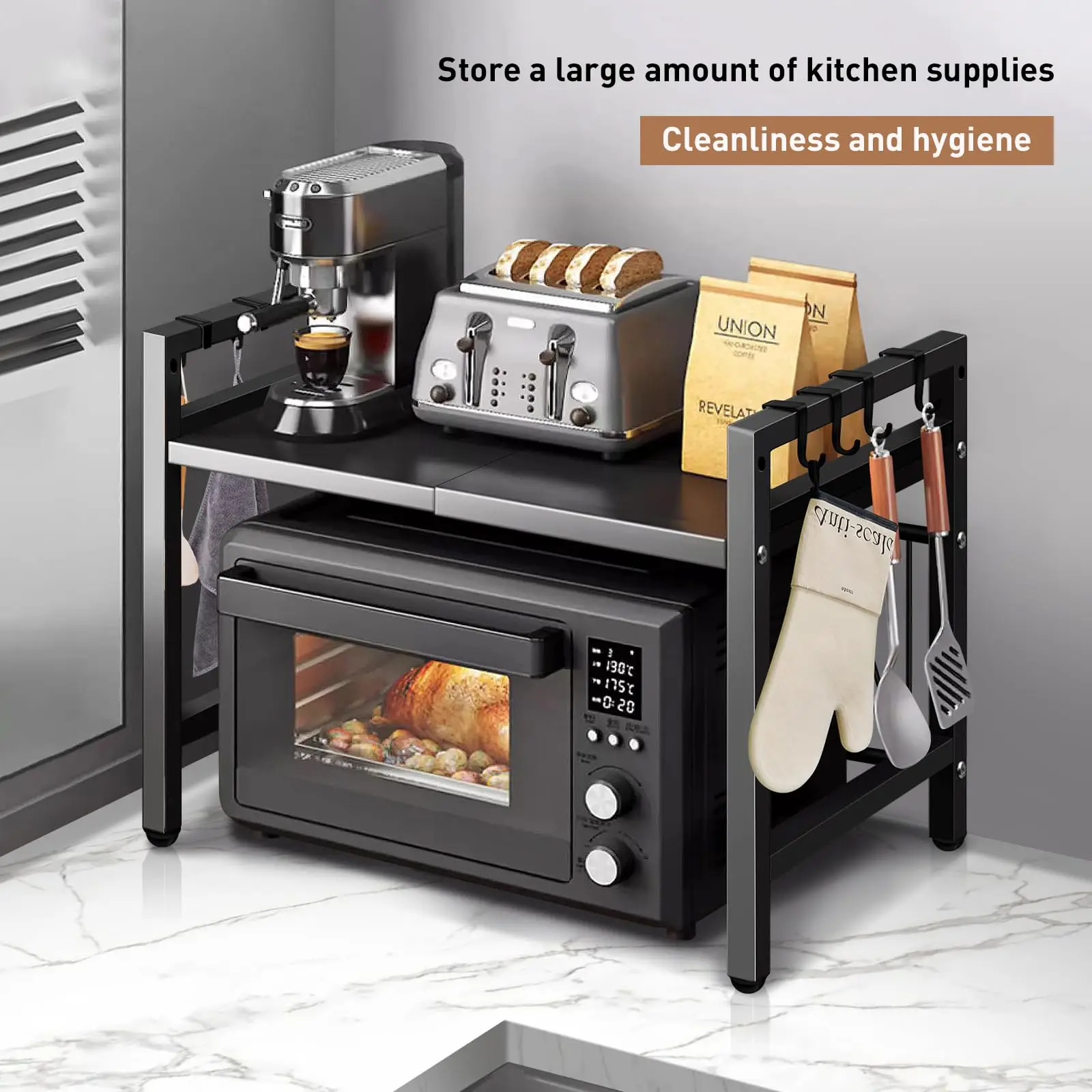 Scaffale da cucina Scaffale per microonde Scaffale per condimenti Scaffale per stoviglie Espandibile 42-64 cm Umidità e ruggine