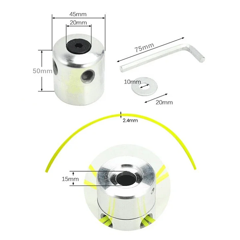 Universal Aluminum Trimmer Head with Four Trimmer Lines for Brush Cutter Grass Trimmer Head Replacement Tool Part