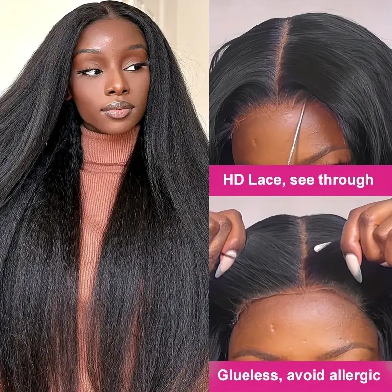 Parrucca diritta crespa dei capelli umani per le donne 13x4 parrucche anteriori del merletto capelli umani pre pizzicati parrucche brasiliane diritte dei capelli umani di Yaki