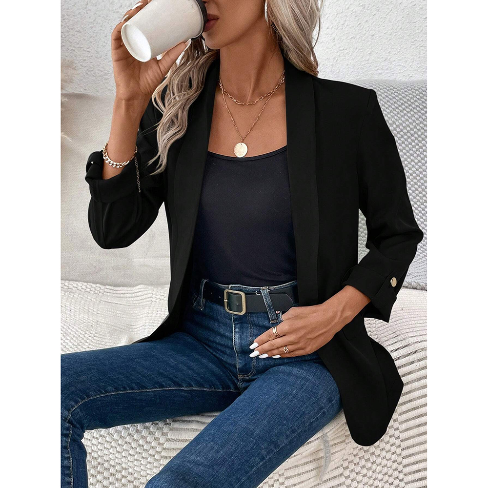 Mia Muse Women's Blazers All Season French Solid Color Long Sleeve Lapel Elegant Blazers