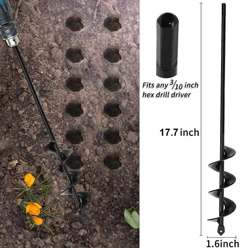 Broca en espiral con barrena para jardín, macetero de flores para jardinería, taladro para tierra, herramienta excavadora de agujeros, accesorios de broca para suelo suelto