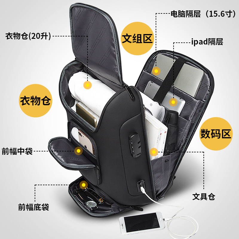 Bange Mochilas para laptop de 15,6 polegadas de grande capacidade multifuncional com mochila de negócios para trabalho diário à prova d'água para homens