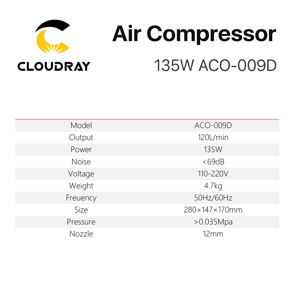 Cloudray 135W Air Compressor Electrical Magnetic Air Pump for CO2 Laser Engraving Cutting Machine ACO-009D