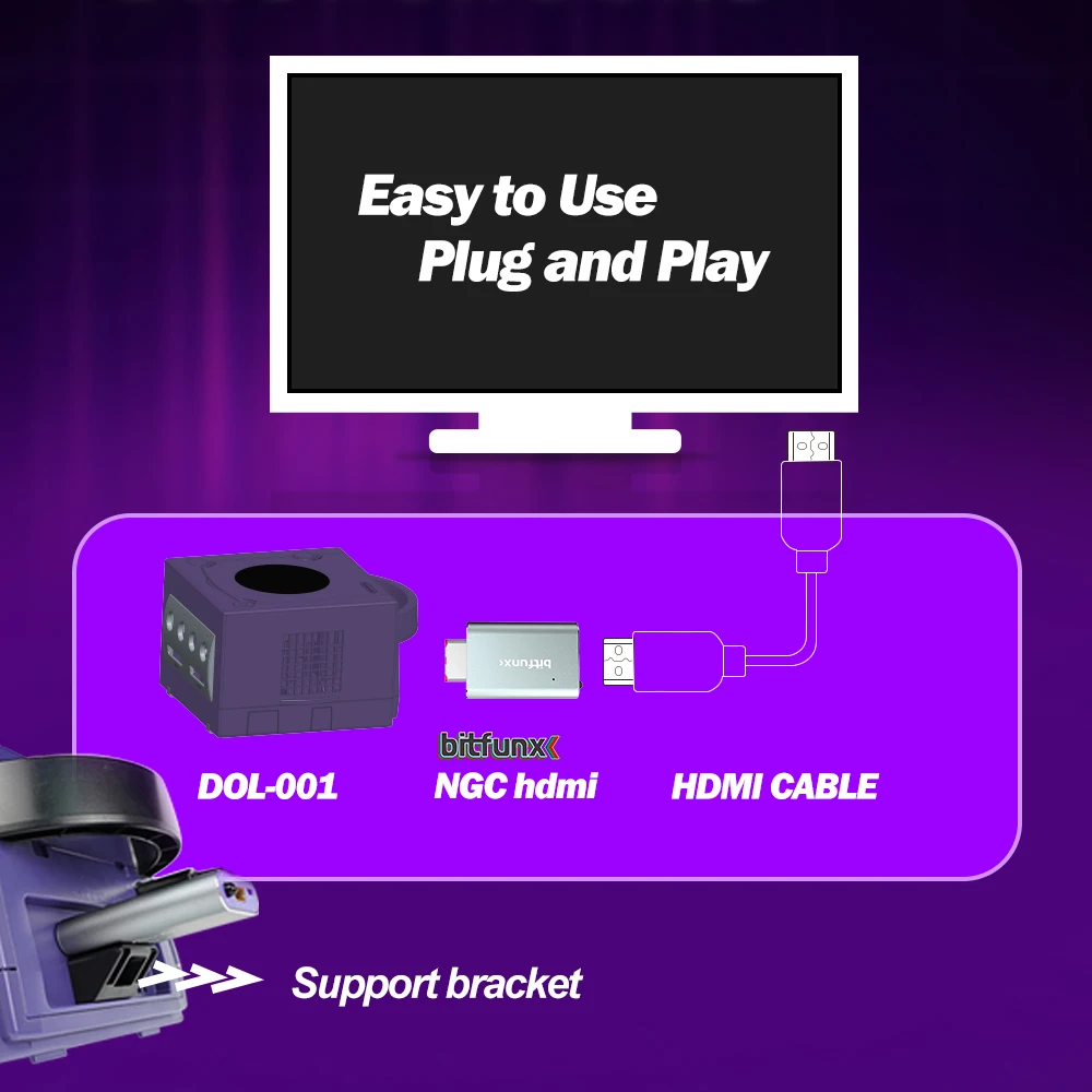 Bitfunx GC Video HDMI Adaptador Digital AV a HDMI GC2HDMI para Nintendo Gamecube NGC DOL-001 Consola de juegos