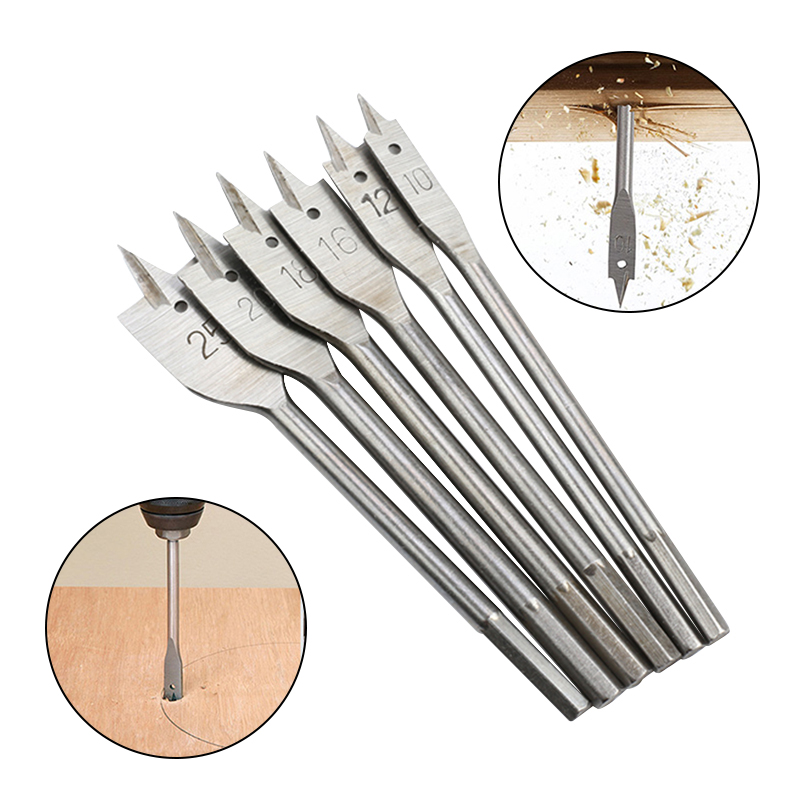 Perceuse plate à trois branches de couleur naturelle, poignée hexagonale, ouvre-trou pour le travail du bois, ensemble d'outils de forage pour planche de bois 6 pièces