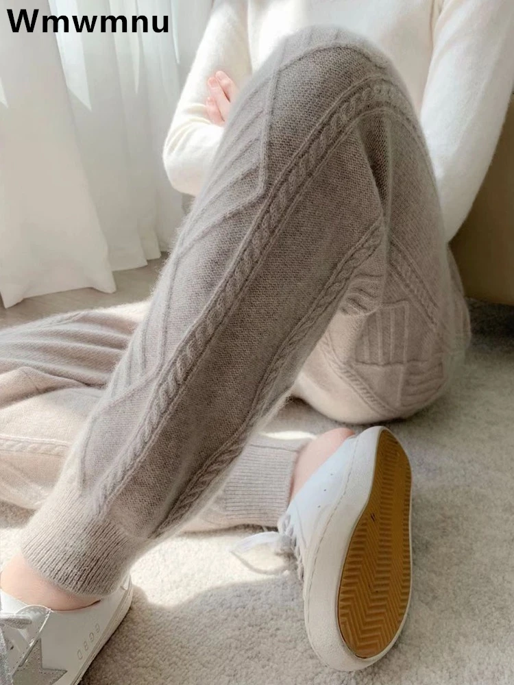 Gestrickte knöchel lange Jogger hose Frauen Herbst Winter lässig hohe Taille koreanische Malhas Pantalones warme neue Trikot Jogging hose