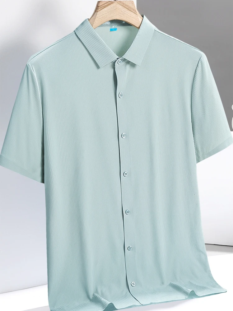 Camisas de seda de hielo para hombre, Top de manga corta para hombre, secado rápido, clásico, talla grande 5XL 6XL 7XL 8XL, blusa Social holgada de verano grande