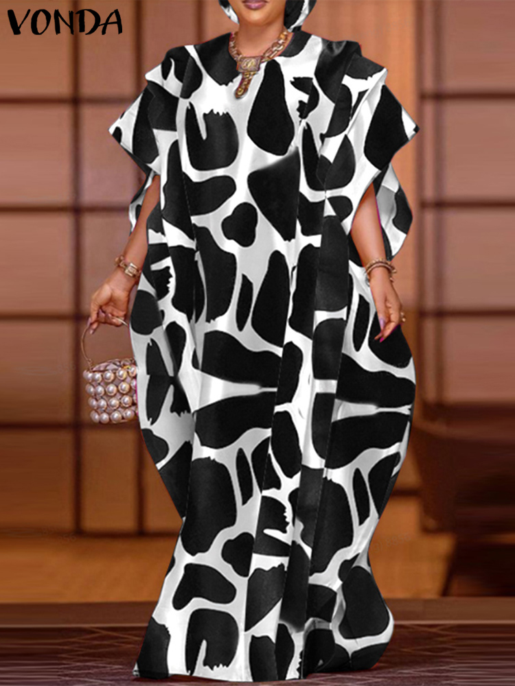 Vonda-女性のボヘミアンスタイルのマキシドレス,カジュアルな半袖,ルーズ,オーバーサイズ,パーティー,夏
