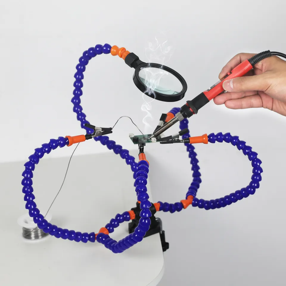 Ferramenta de estação de solda de terceira mão com lupa 3X/5 braços flexíveis para reparo de soldagem suporte PCB