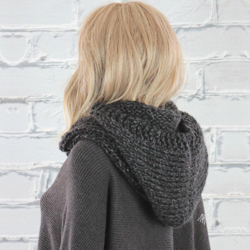Vrouwen Modieuze Bib Met Capuchon Effen Kleur Wollen Muts Sjaal Casual Herfst Winter Effen Kleur Warm Gebreide Sjaal Cap Hals Wrap