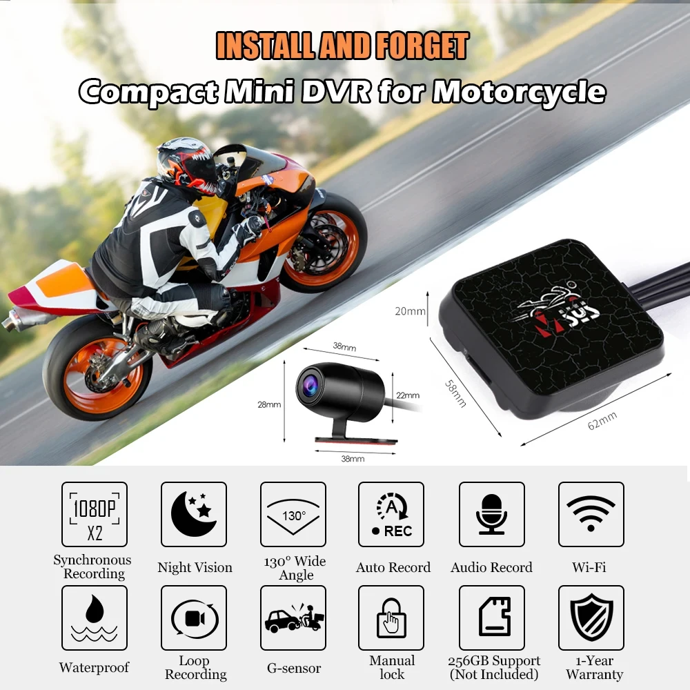 VSYS D6RL D6WL デュアル 1080P オートバイ DVR WiFi フロント & リア防水カメラレコーダーオートバイダッシュカムバイクブラックボックス