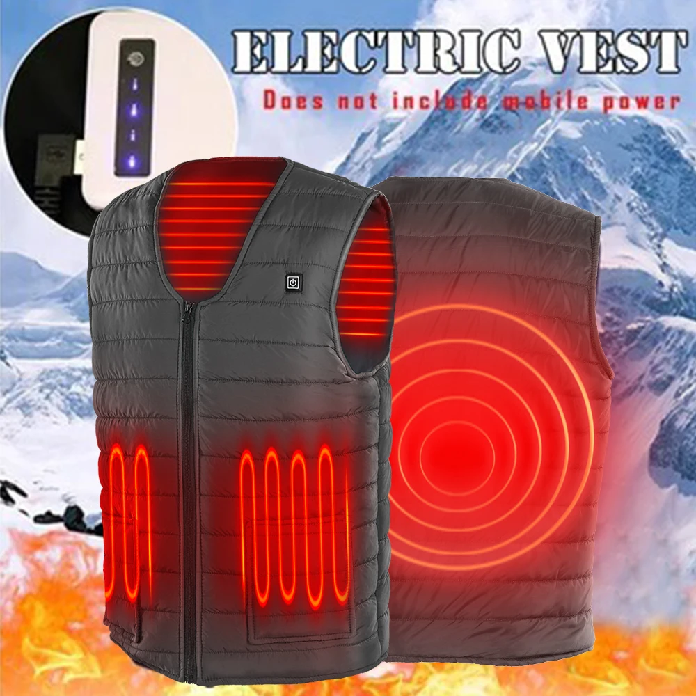 Men Autumn winter Smart heating Cotton Vest 9 area Heated V neck vest Women Outdoor Flexible Thermal Winter Warm Jacket M-7XL