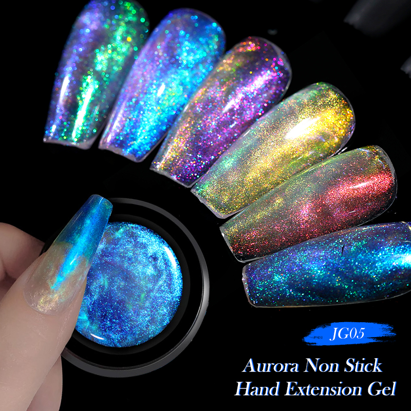 LILYCUTE 7ml Aurora antiadherente mano extensión sólida esmalte de uñas en Gel azul púrpura extensión Gel pegamento de diamantes de imitación esmalte de uñas en Gel