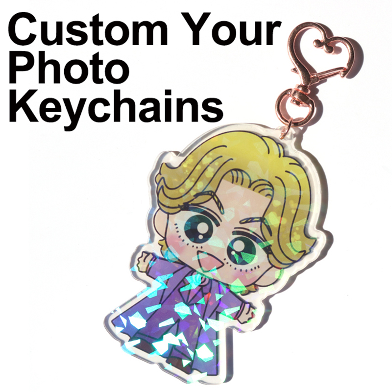 Llaveros acrílicos de estrella blanca transparente personalizados, dijes transparentes, foto de dibujos animados, Anime, lindo logotipo personalizado, llavero de diseño personalizado, regalo