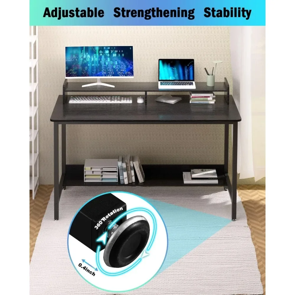 Computer Desk with Shelves, 43 Inch Gaming Writing Desk, Study PC Table Workstation with Storage for Home Office