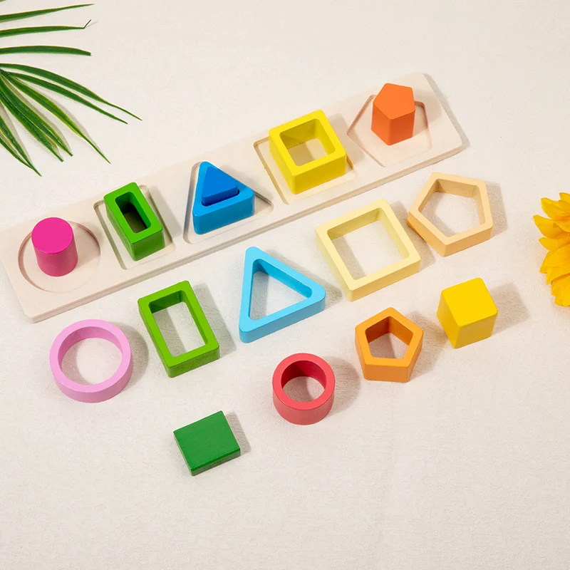Geometric Shape Sorting Stacking ntelligence development blocks, wooden early education matching toys, color, shape cognition