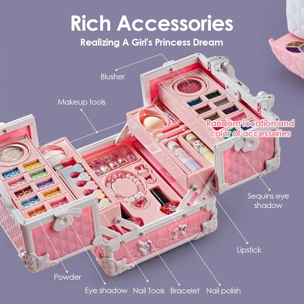 Kinder-Make-up-Set für Mädchen, Prinzessin, echt waschbar, Rollenspiel-Kosmetik-Set, Spielzeug mit Spiegel, ungiftig und sicher, Geburtstagsgeschenke