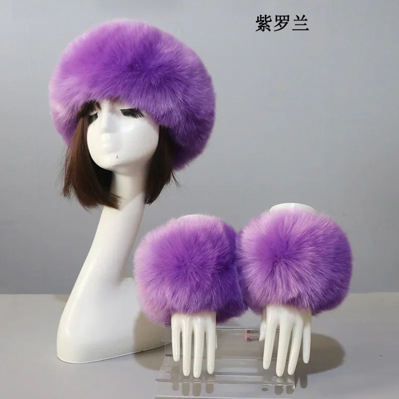 Bandeau de sauna en fausse fourrure de renard pour femme, chapeaux, poignets, gants de poignet pour femme, bonnet en fausse fourrure, ensembles de mode chauds, hiver, nouveau, 3 pièces par ensemble