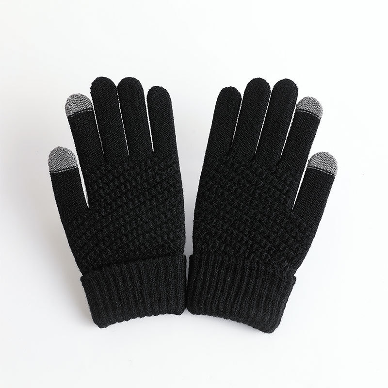 Inverno quente touchscreen luvas de lã grossa moda masculina luvas de malha luvas abacaxi padrão luvas de lã tela sensível ao toque